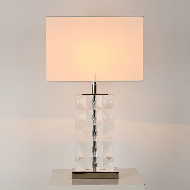 Luxury bright pyramid block crystal glass table lamp